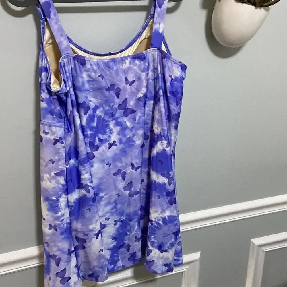Suit Your Self! Swimsuit swim dress trim thighs 24w butterflies purple